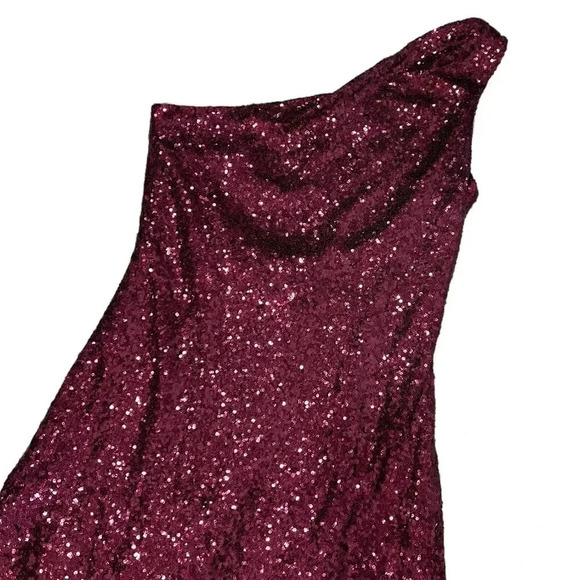 Christina Wu Red One Shoulder Sequin Maxi Dress 14 - Picture 2 of 4